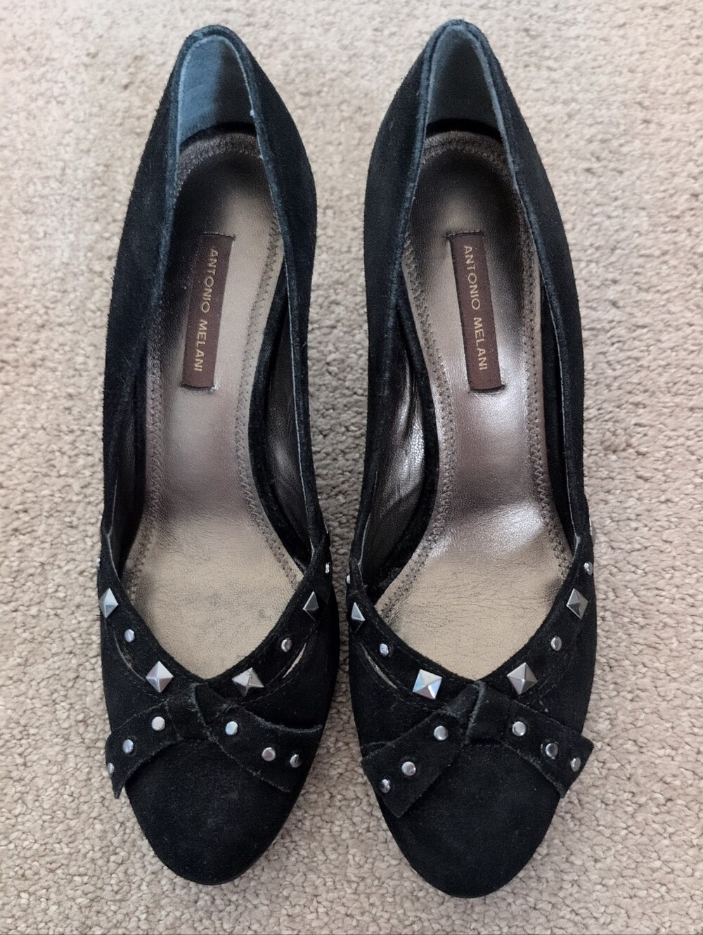 Antonio Melani Black Suede Pumps With Metallic Silver-Toned Studs